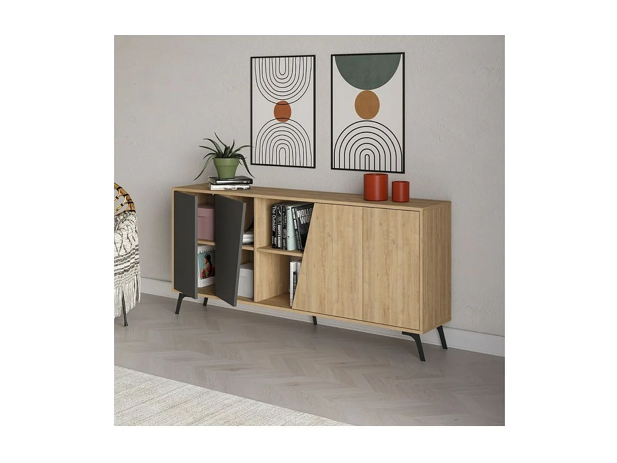 Madia 4 ante Fiona 180x35,6x82H colore rovere e antracite