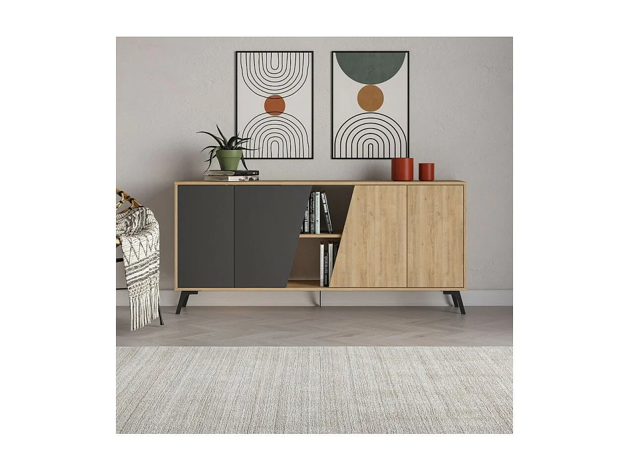 Madia 4 ante Fiona 180x35,6x82H colore rovere e antracite