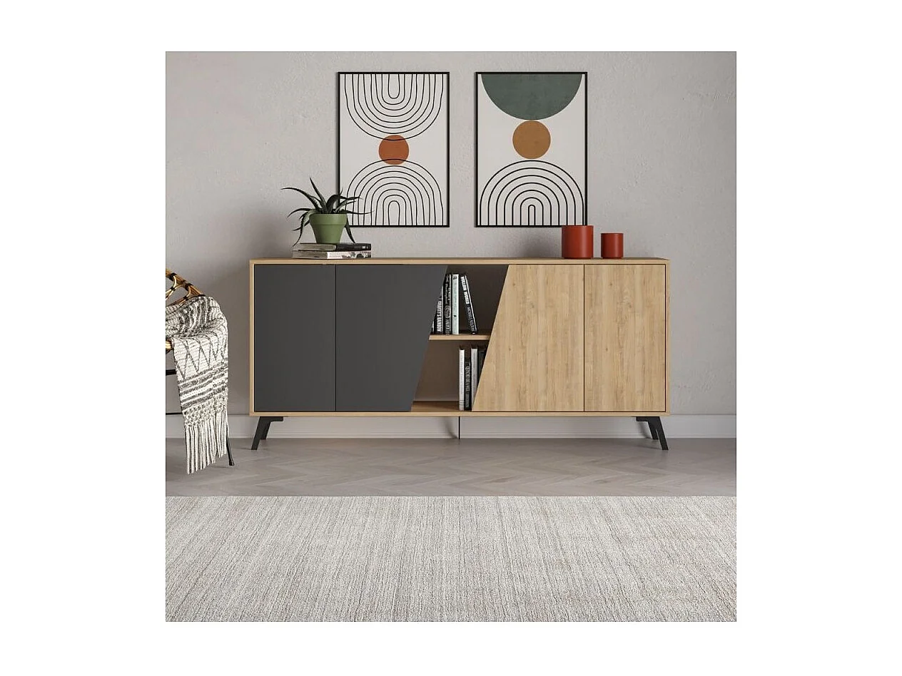 Madia 4 ante Fiona 180x35,6x82H colore rovere e antracite