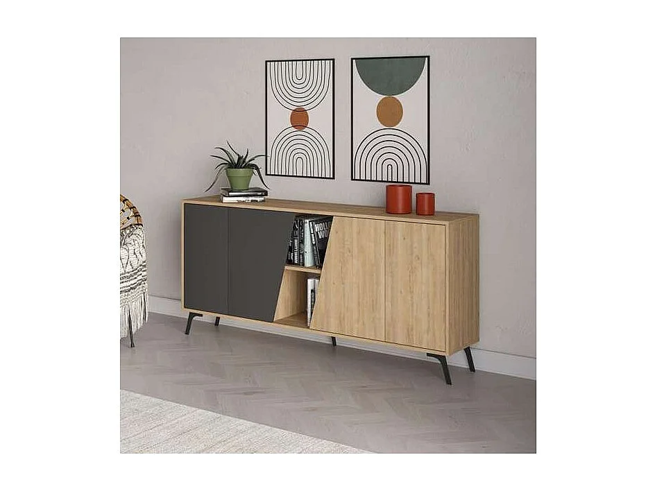 Madia 4 ante Fiona 180x35,6x82H colore rovere e antracite