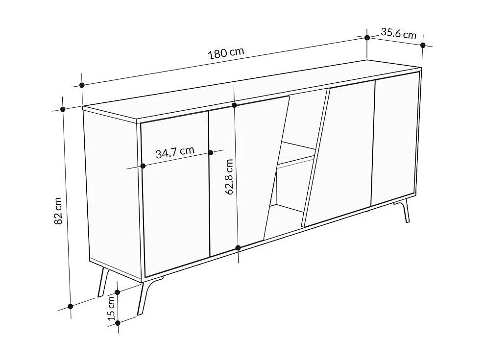 Madia 4 ante Fiona 180x35,6x82H colore rovere e antracite