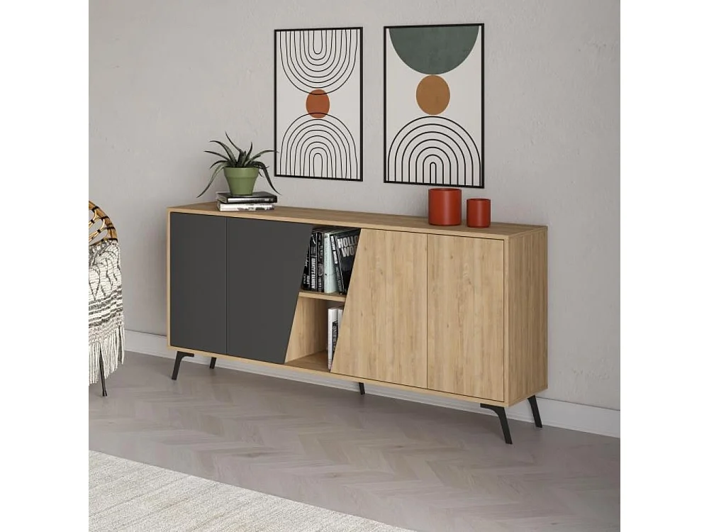 Madia 4 ante Fiona 180x35,6x82H colore rovere e antracite