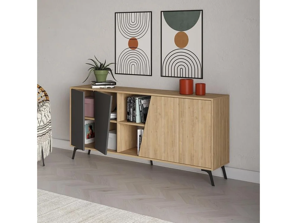 Madia 4 ante Fiona 180x35,6x82H colore rovere e antracite