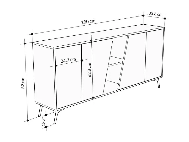 Madia 4 ante Fiona 180x35,6x82H colore rovere e antracite