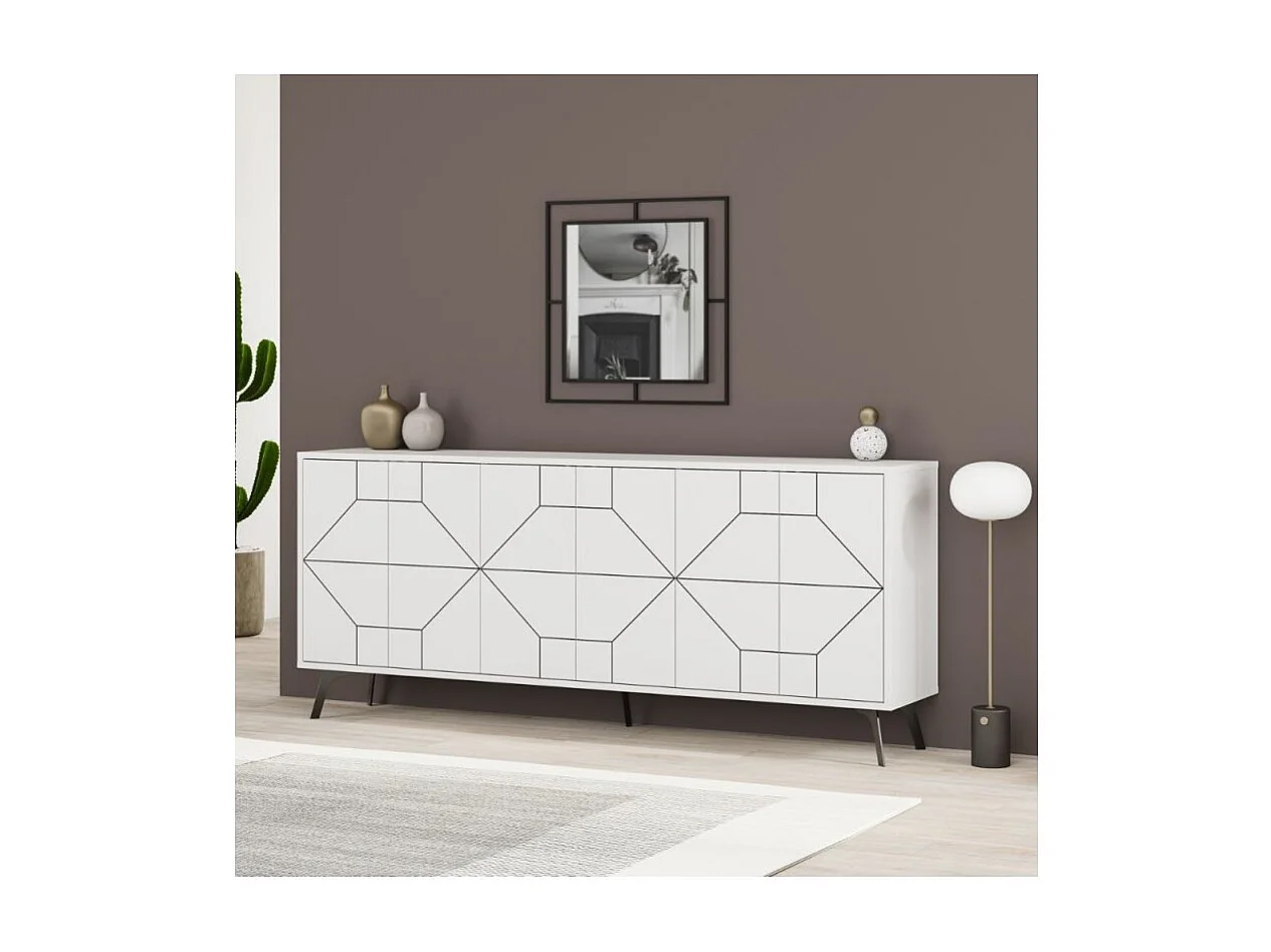 Madia 6 ante con disegno geometrico Dune 184x35x77,4 colore bianco