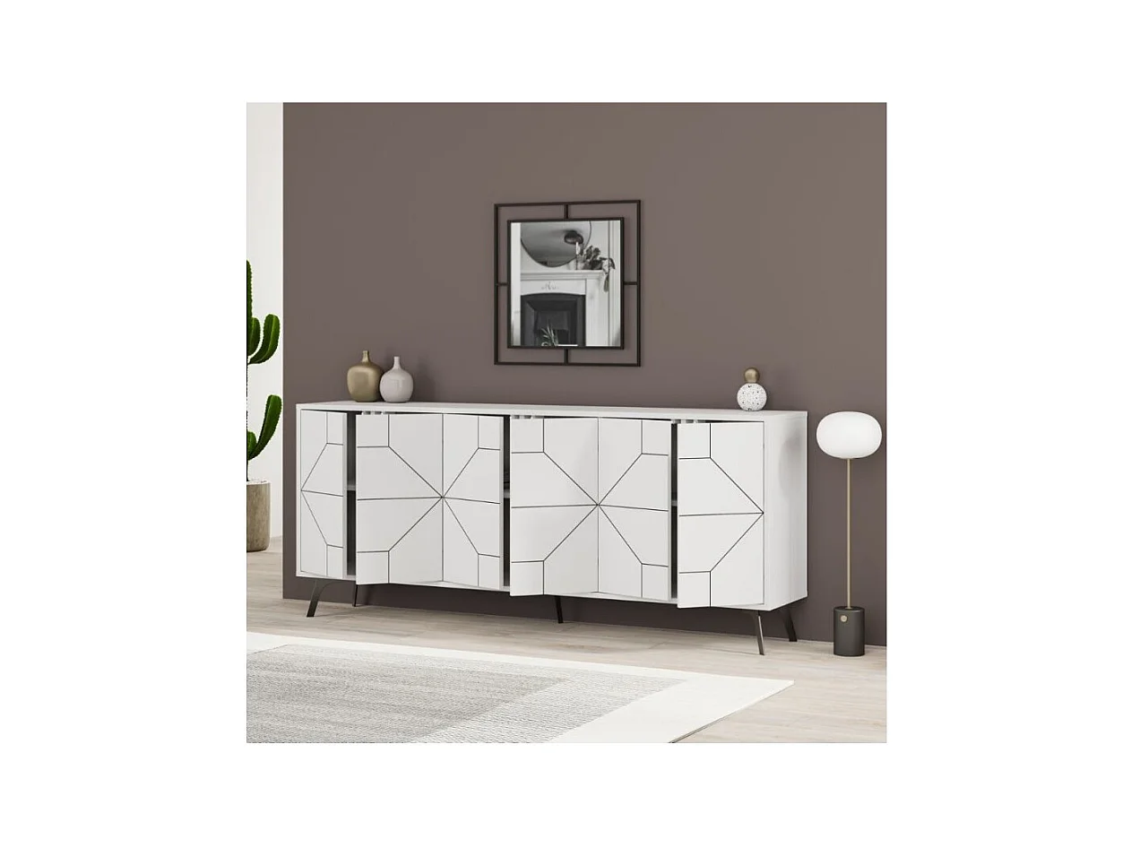 Madia 6 ante con disegno geometrico Dune 184x35x77,4 colore bianco