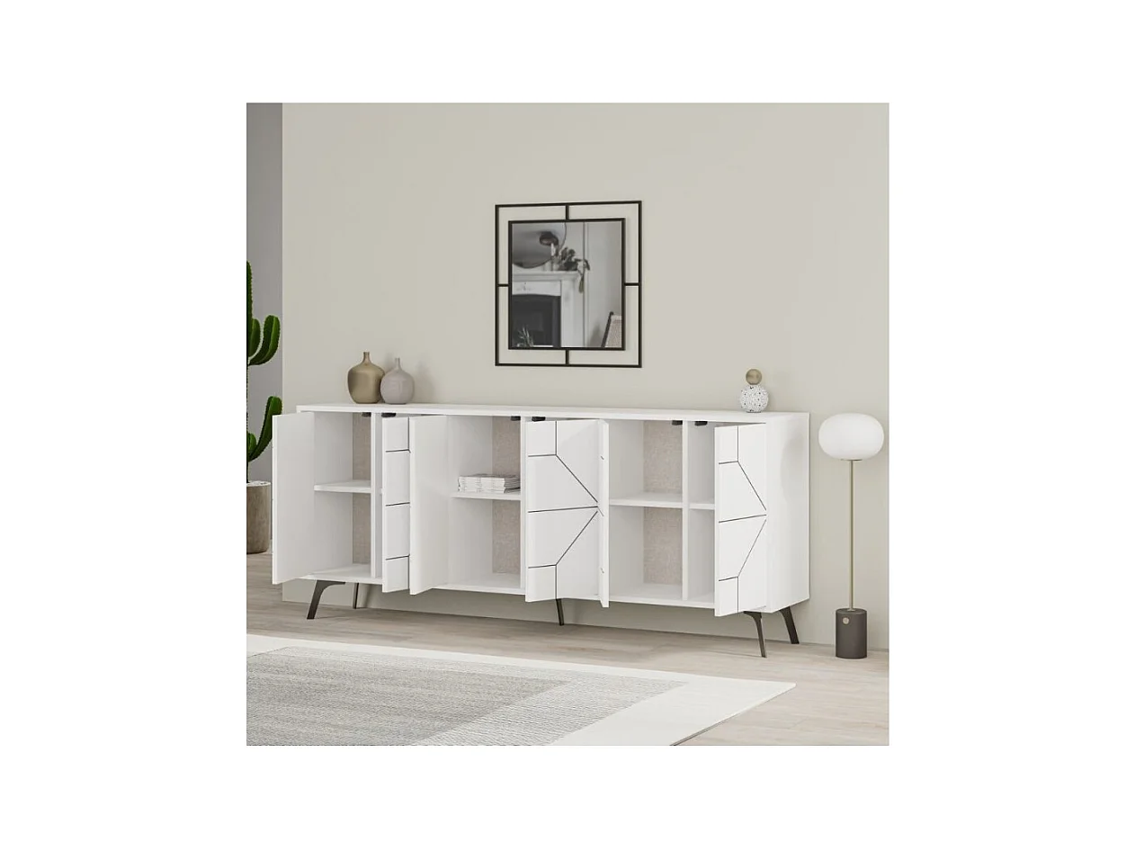 Madia 6 ante con disegno geometrico Dune 184x35x77,4 colore bianco