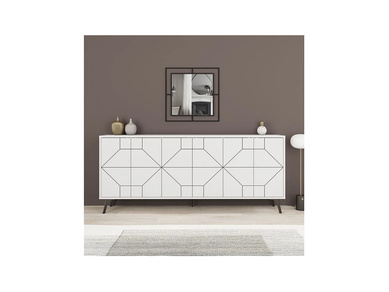 Madia 6 ante con disegno geometrico Dune 184x35x77,4 colore bianco