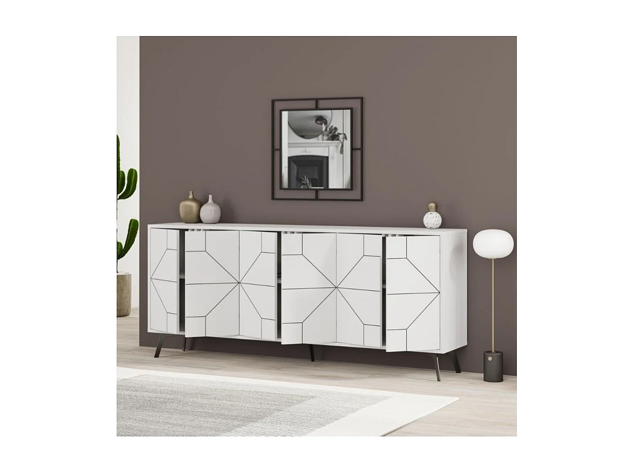 Madia 6 ante con disegno geometrico Dune 184x35x77,4 colore bianco