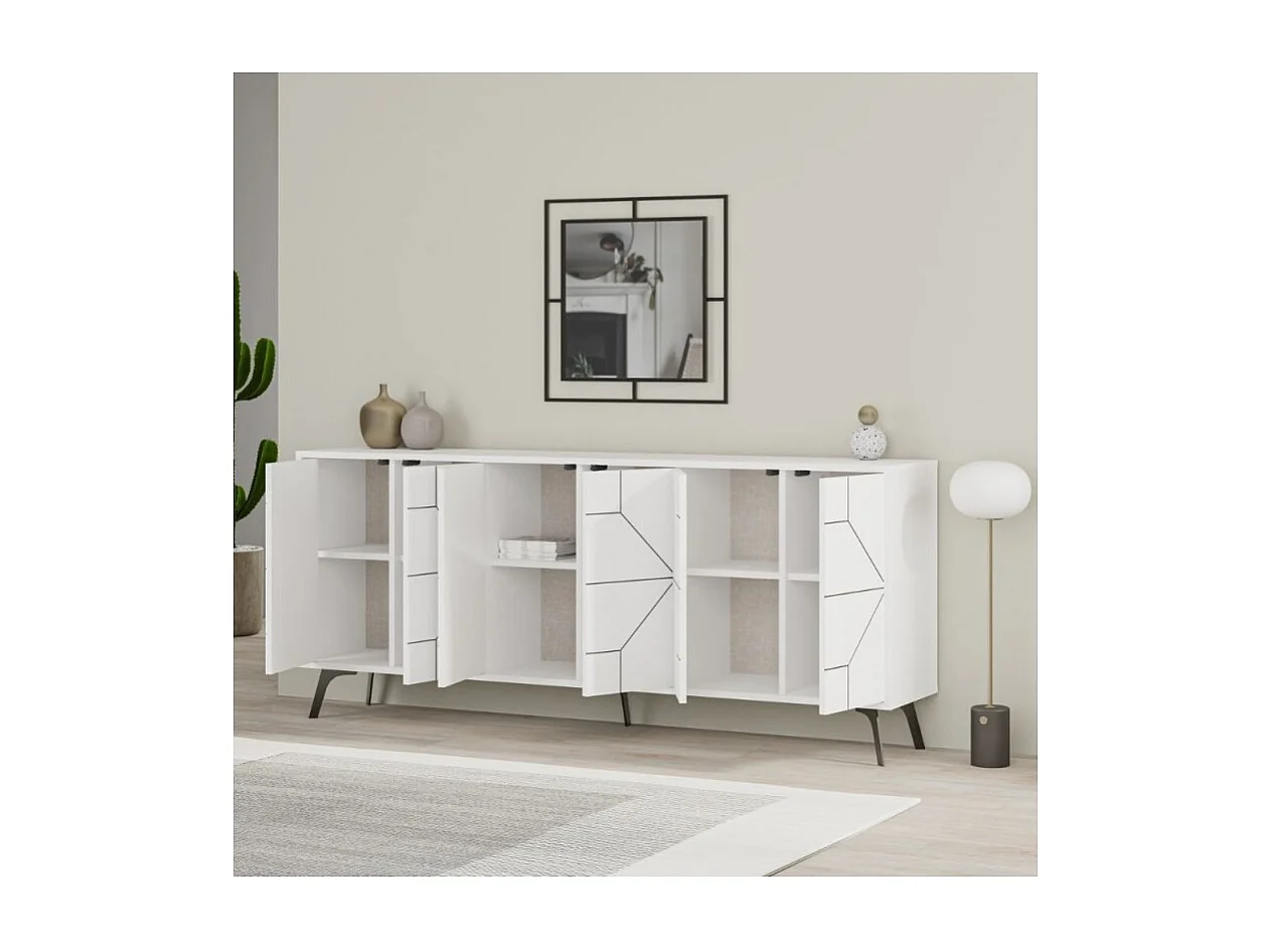 Madia 6 ante con disegno geometrico Dune 184x35x77,4 colore bianco