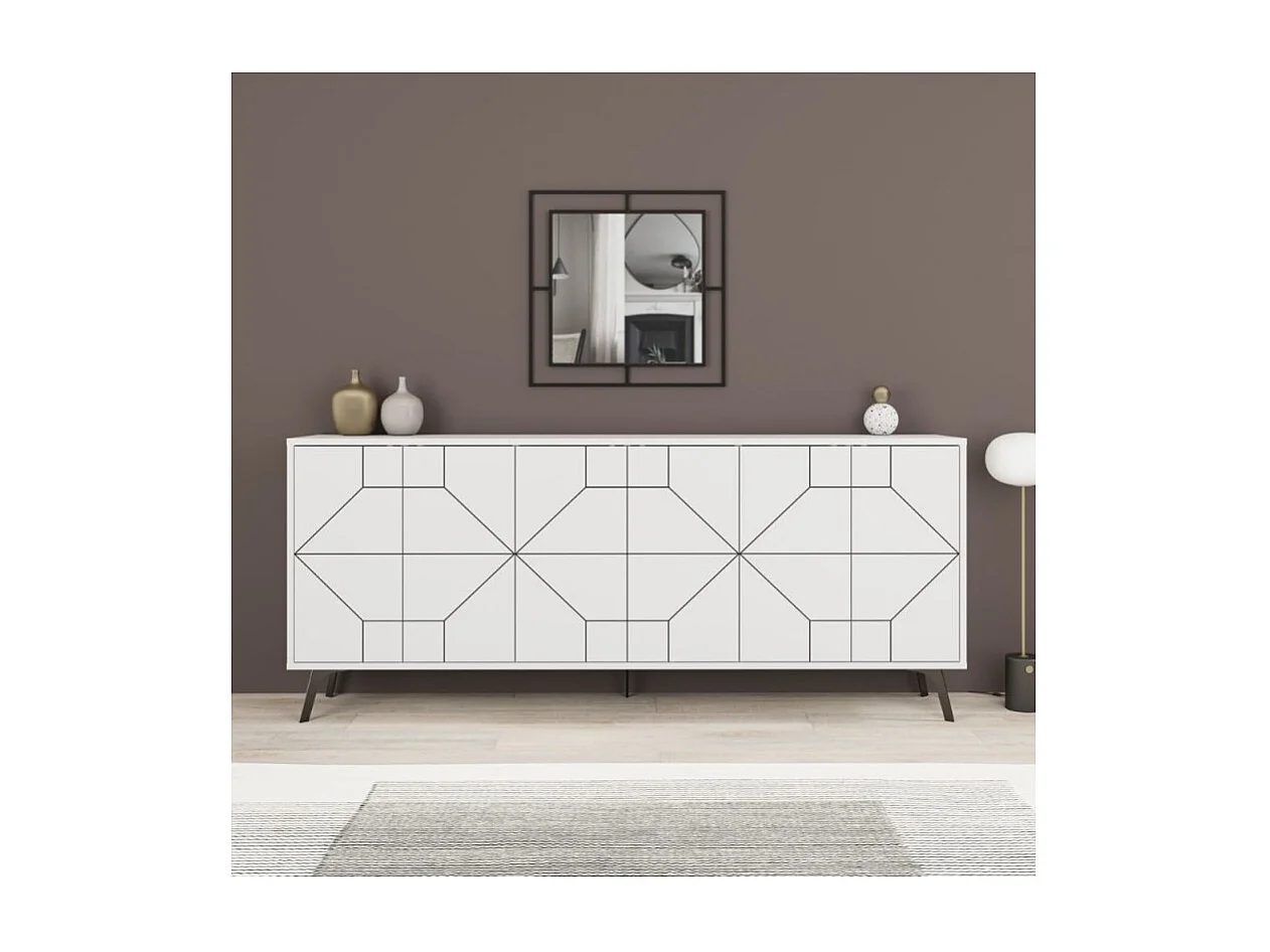 Madia 6 ante con disegno geometrico Dune 184x35x77,4 colore bianco