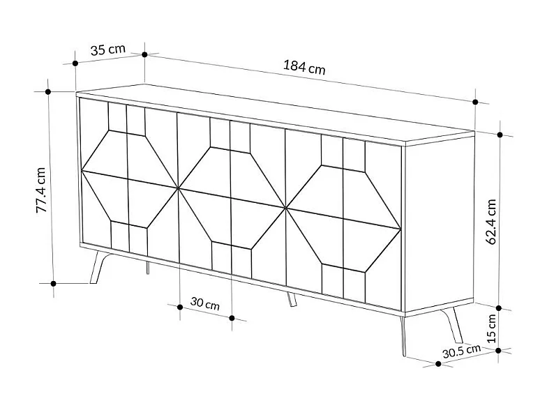 Madia 6 ante con disegno geometrico Dune 184x35x77,4 colore bianco
