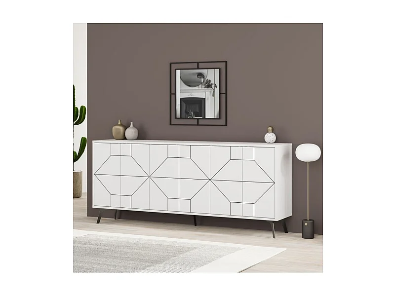 Madia 6 ante con disegno geometrico Dune 184x35x77,4 colore bianco