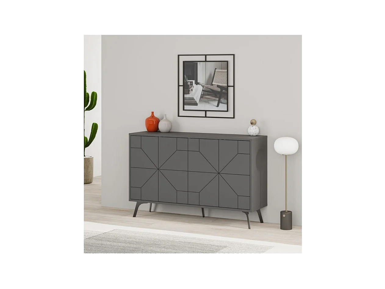 Madia 4 ante con disegno geometrico Dune 123x35x77,4 colore antracite