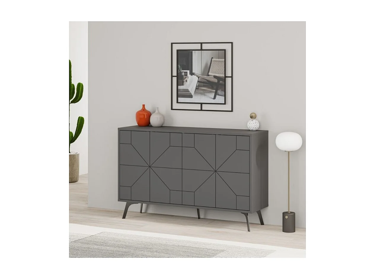 Madia 4 ante con disegno geometrico Dune 123x35x77,4 colore antracite