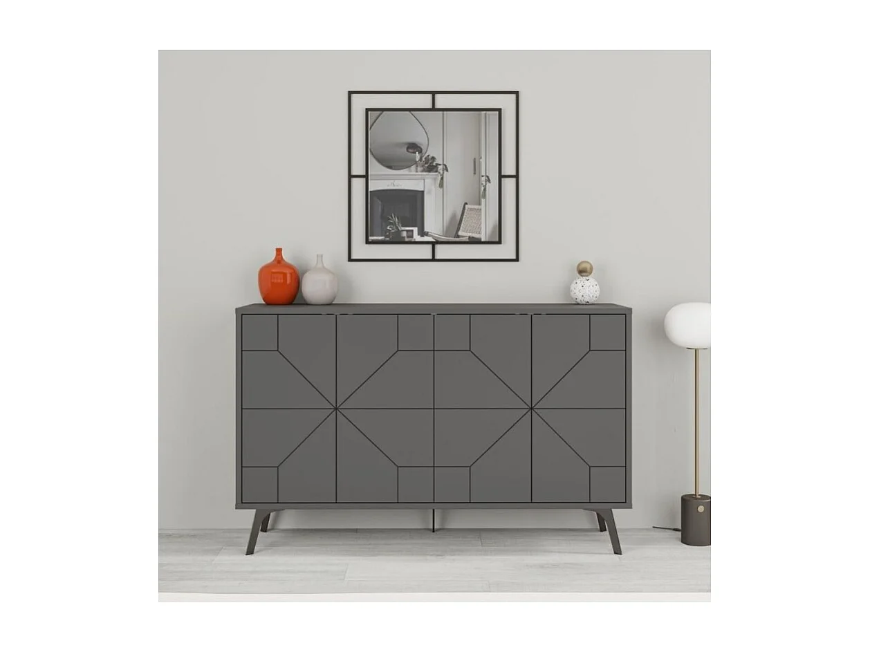 Madia 4 ante con disegno geometrico Dune 123x35x77,4 colore antracite