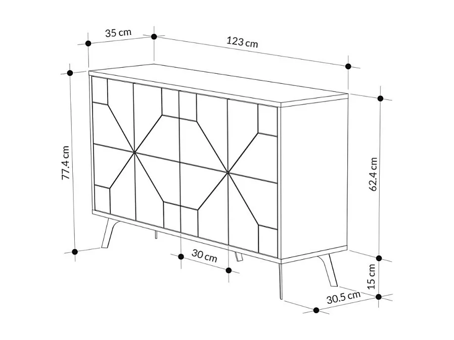 Madia 4 ante con disegno geometrico Dune 123x35x77,4 colore antracite