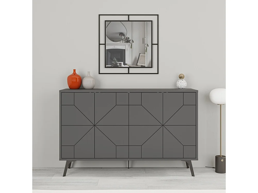 Madia 4 ante con disegno geometrico Dune 123x35x77,4 colore antracite