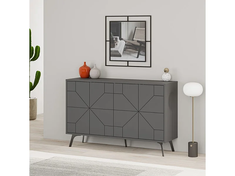 Madia 4 ante con disegno geometrico Dune 123x35x77,4 colore antracite