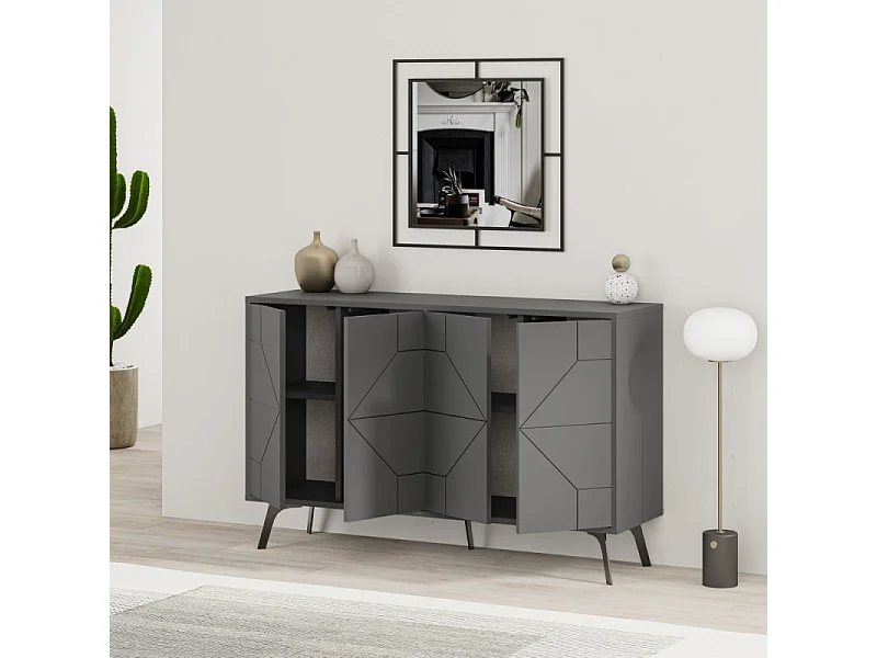 Madia 4 ante con disegno geometrico Dune 123x35x77,4 colore antracite