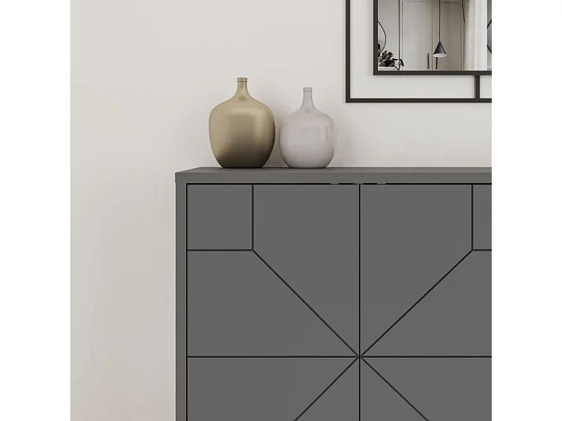 Madia 4 ante con disegno geometrico Dune 123x35x77,4 colore antracite