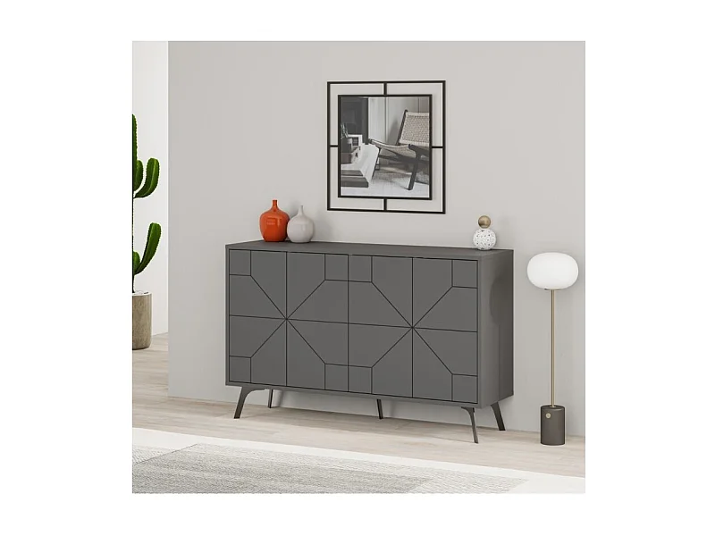 Madia 4 ante con disegno geometrico Dune 123x35x77,4 colore antracite