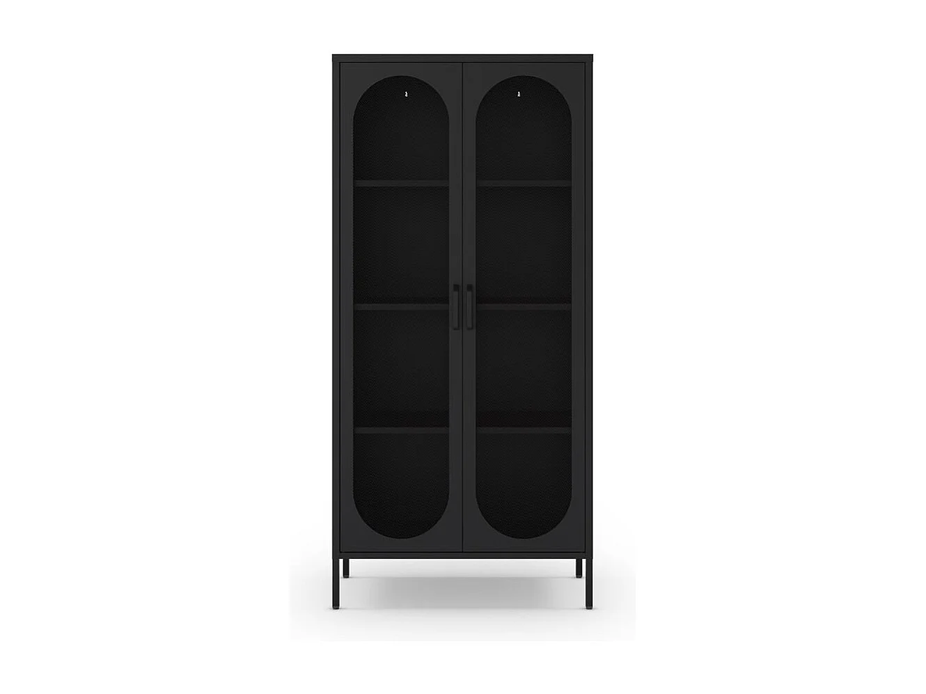 Credenza alta in metallo Diora nero con 2 ante reticolate e 3 ripiani – Design industriale, anima versatile