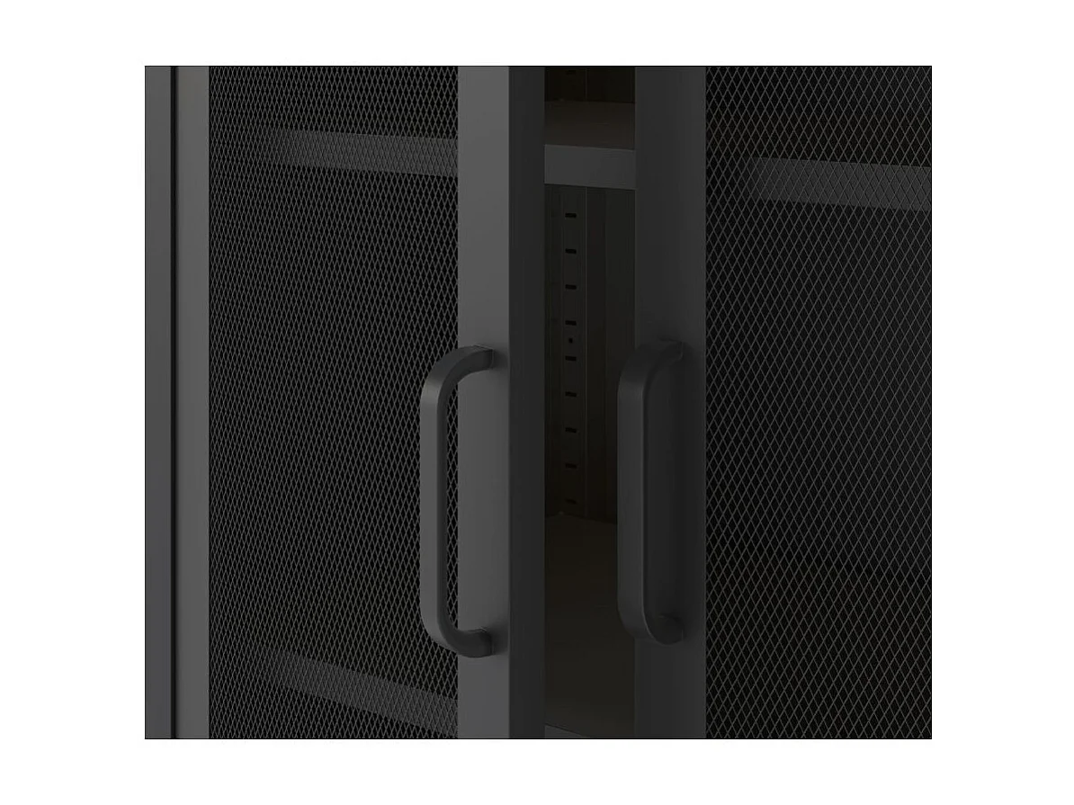 Credenza alta in metallo Diora nero con 2 ante reticolate e 3 ripiani – Design industriale, anima versatile