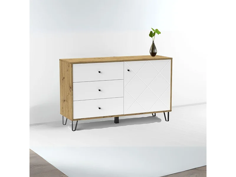 Madia 3 cassetti e anta Bollo5 123,4x40x75,2H colore rovere bianco