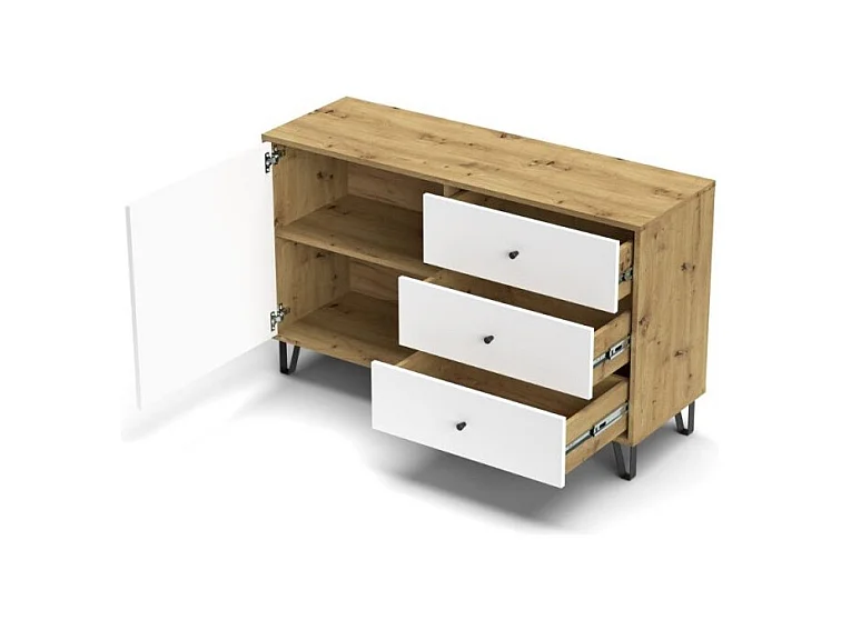 Madia 3 cassetti e anta Bollo5 123,4x40x75,2H colore rovere bianco