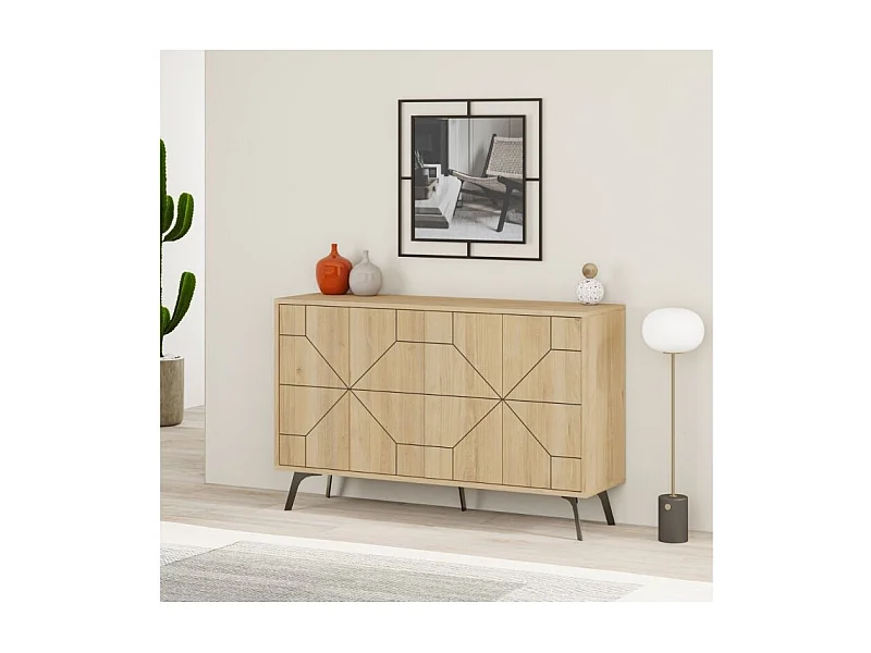 Madia 4 ante con disegno geometrico Dune 123x35x77,4 colore rovere