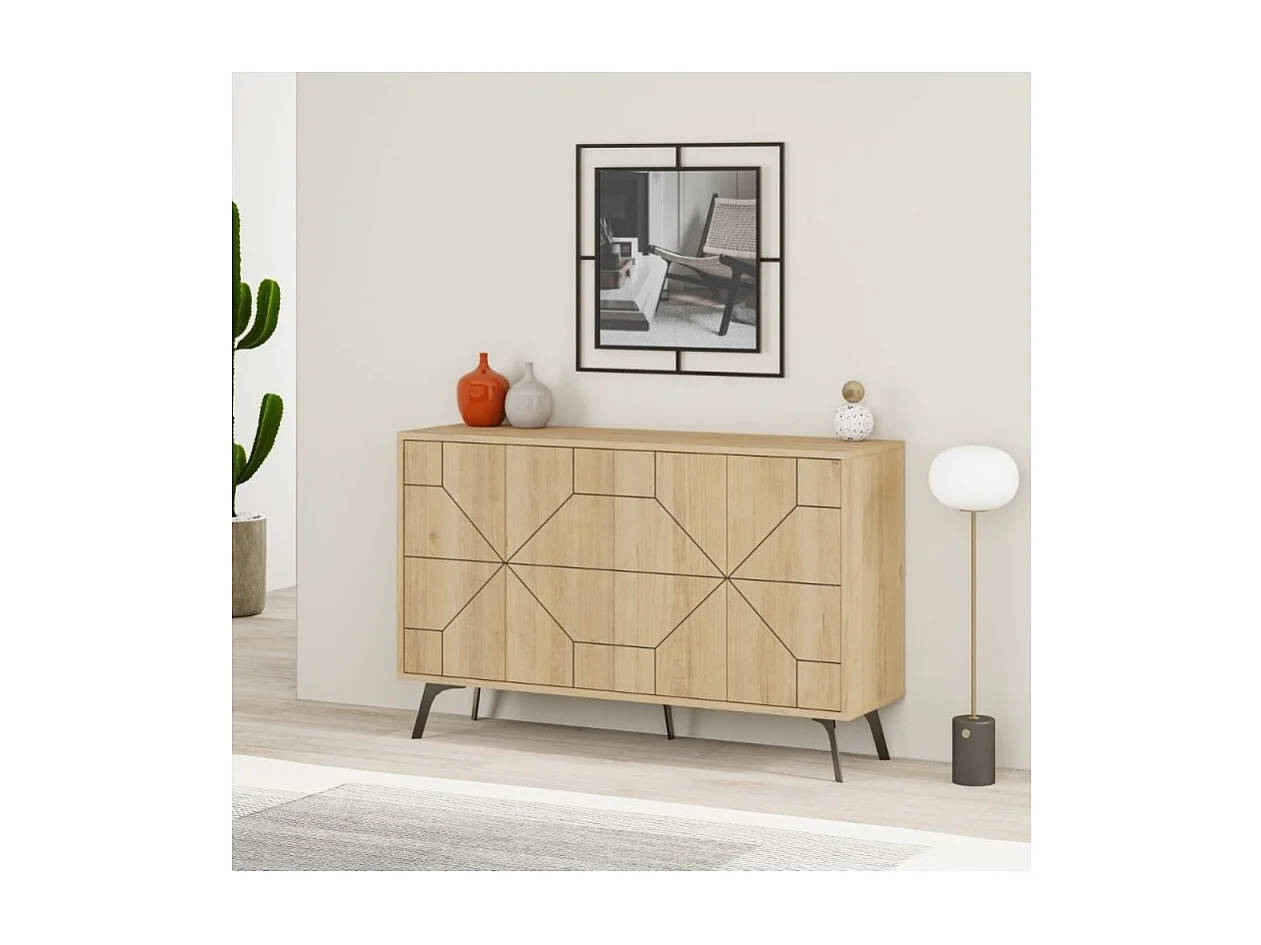 Madia 4 ante con disegno geometrico Dune 123x35x77,4 colore rovere