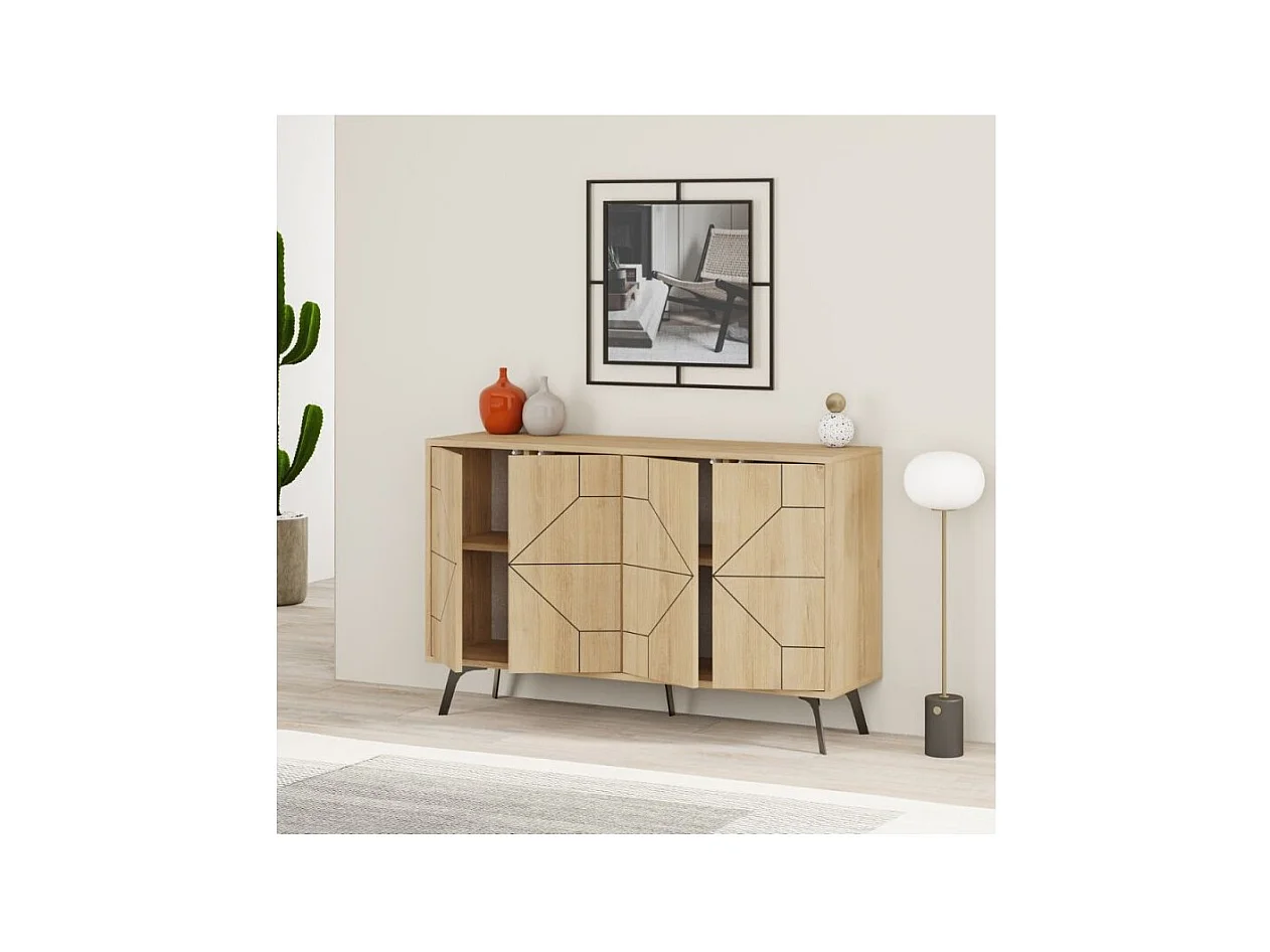 Madia 4 ante con disegno geometrico Dune 123x35x77,4 colore rovere