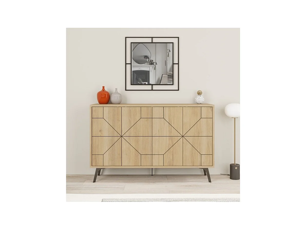 Madia 4 ante con disegno geometrico Dune 123x35x77,4 colore rovere