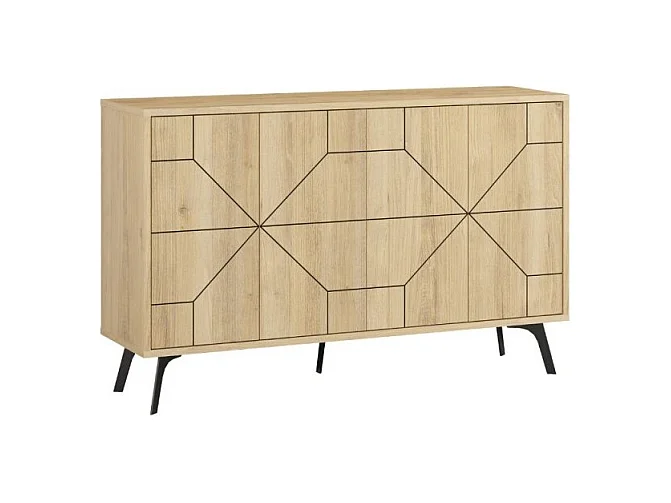 Madia 4 ante con disegno geometrico Dune 123x35x77,4 colore rovere