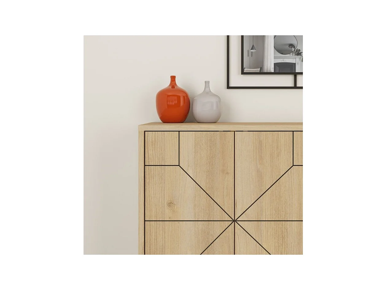 Madia 4 ante con disegno geometrico Dune 123x35x77,4 colore rovere