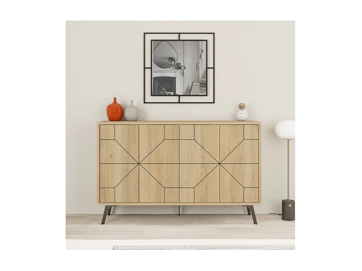 Madia 4 ante con disegno geometrico Dune 123x35x77,4 colore rovere