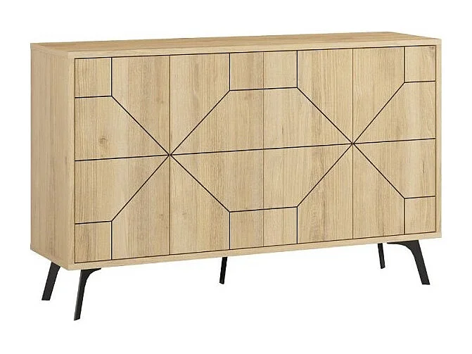 Madia 4 ante con disegno geometrico Dune 123x35x77,4 colore rovere