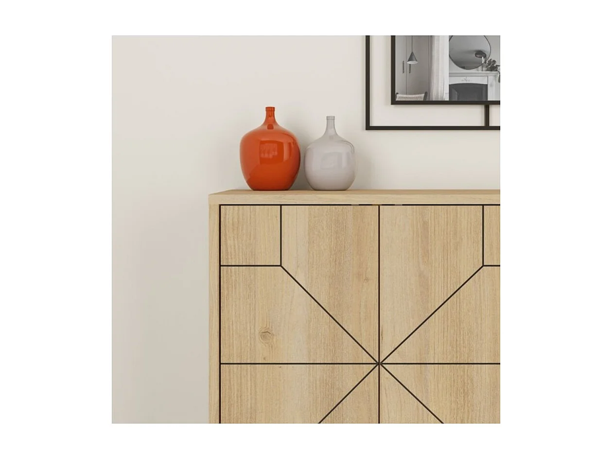 Madia 4 ante con disegno geometrico Dune 123x35x77,4 colore rovere