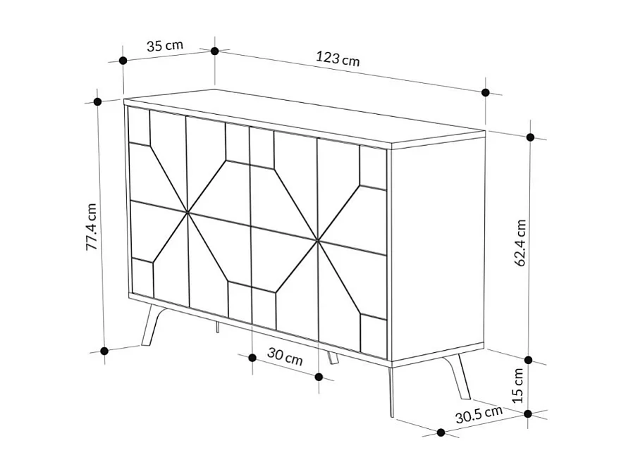 Madia 4 ante con disegno geometrico Dune 123x35x77,4 colore rovere