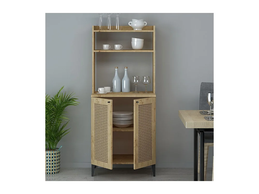 Credenza alta 2 ante e vani a giorno Zanne colore rovere