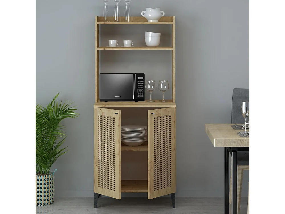 Credenza alta 2 ante e vani a giorno Zanne colore rovere