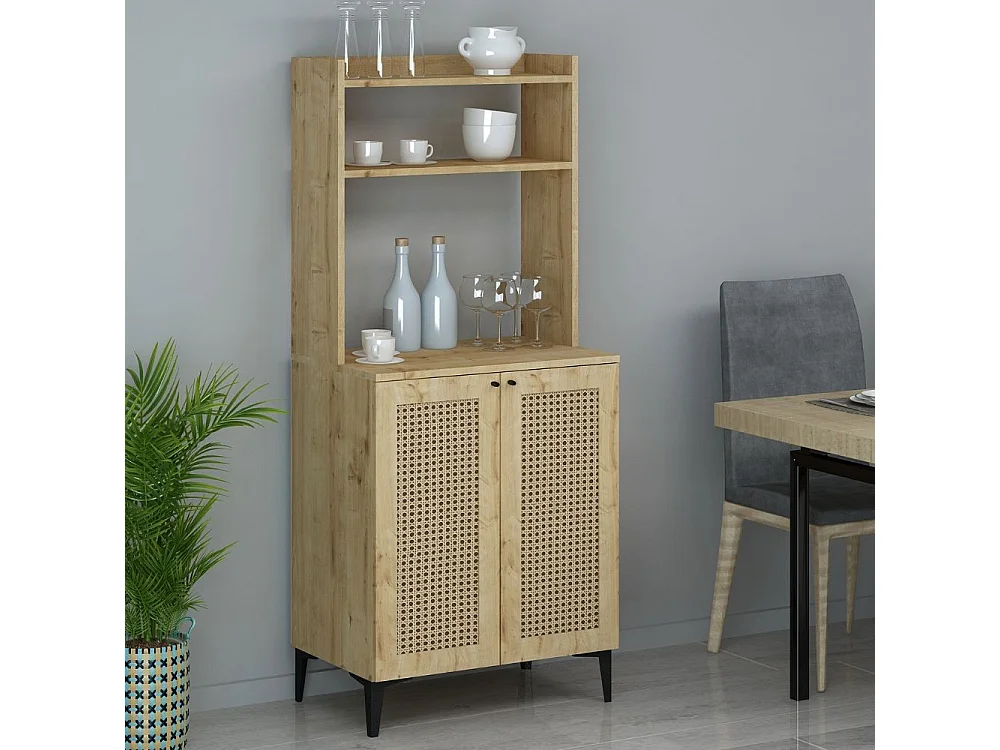 Credenza alta 2 ante e vani a giorno Zanne colore rovere