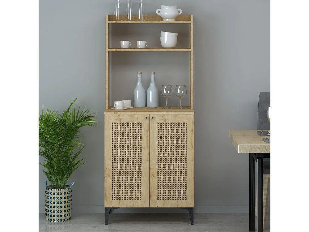 Credenza alta 2 ante e vani a giorno Zanne colore rovere