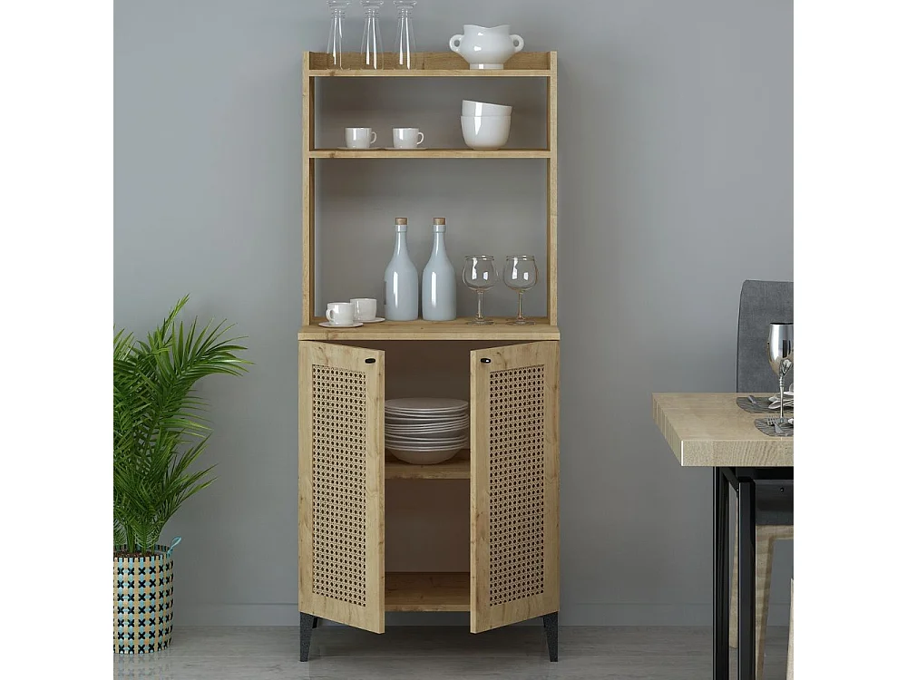 Credenza alta 2 ante e vani a giorno Zanne colore rovere