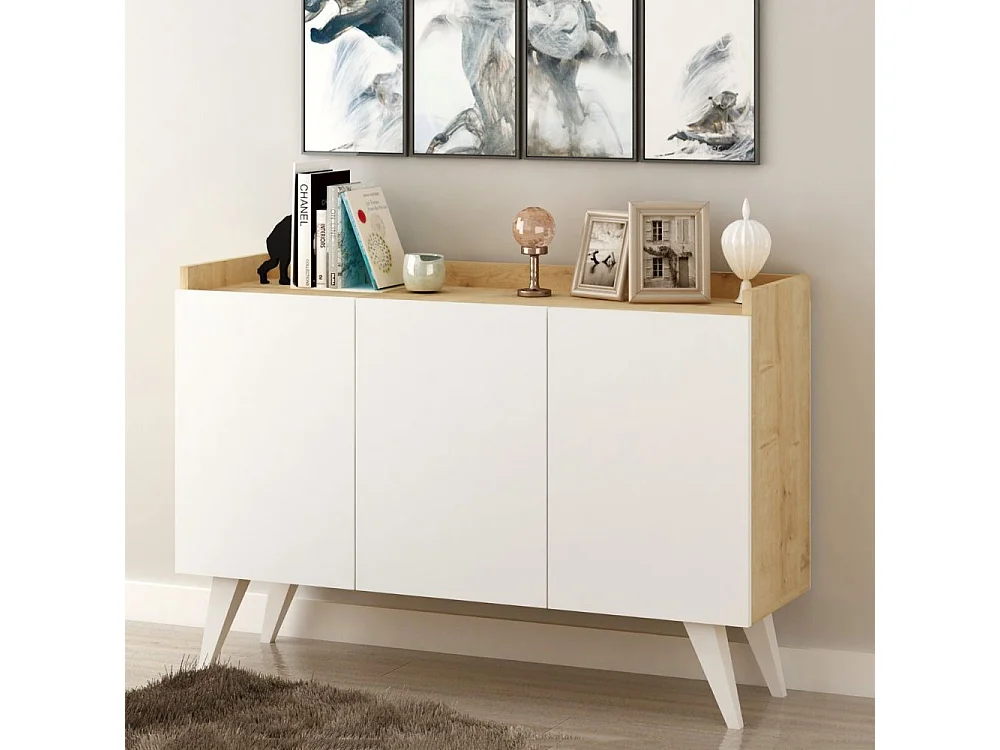 Madia 3 ante rovere e bianco Cok 120