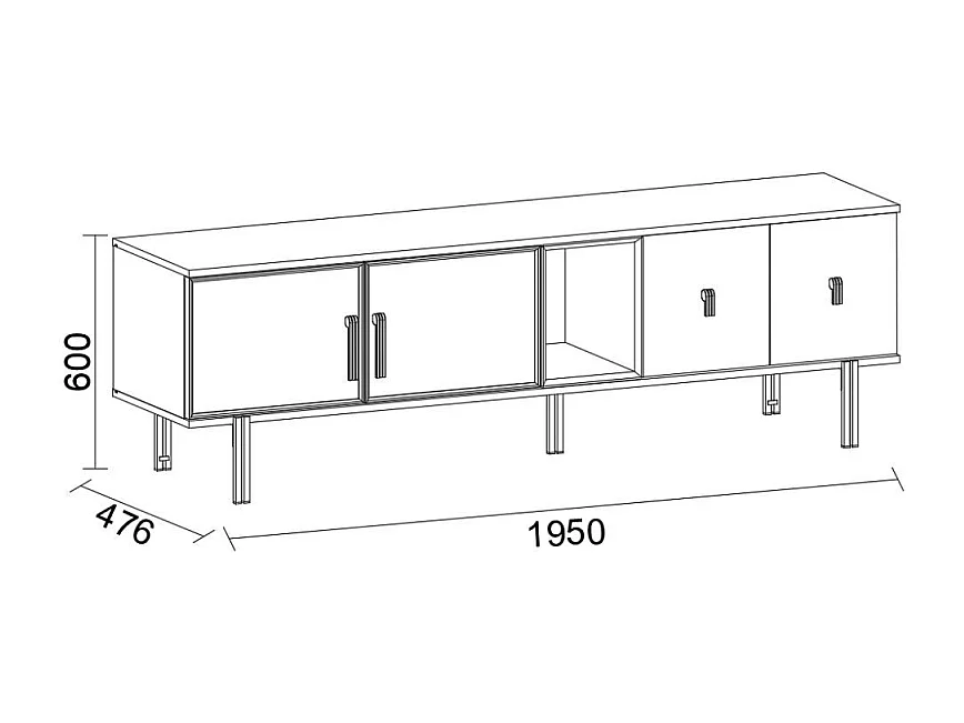 Mobile porta Tv 4 ante Merlin 195x47.6x60H finitura Mozambik spatolato