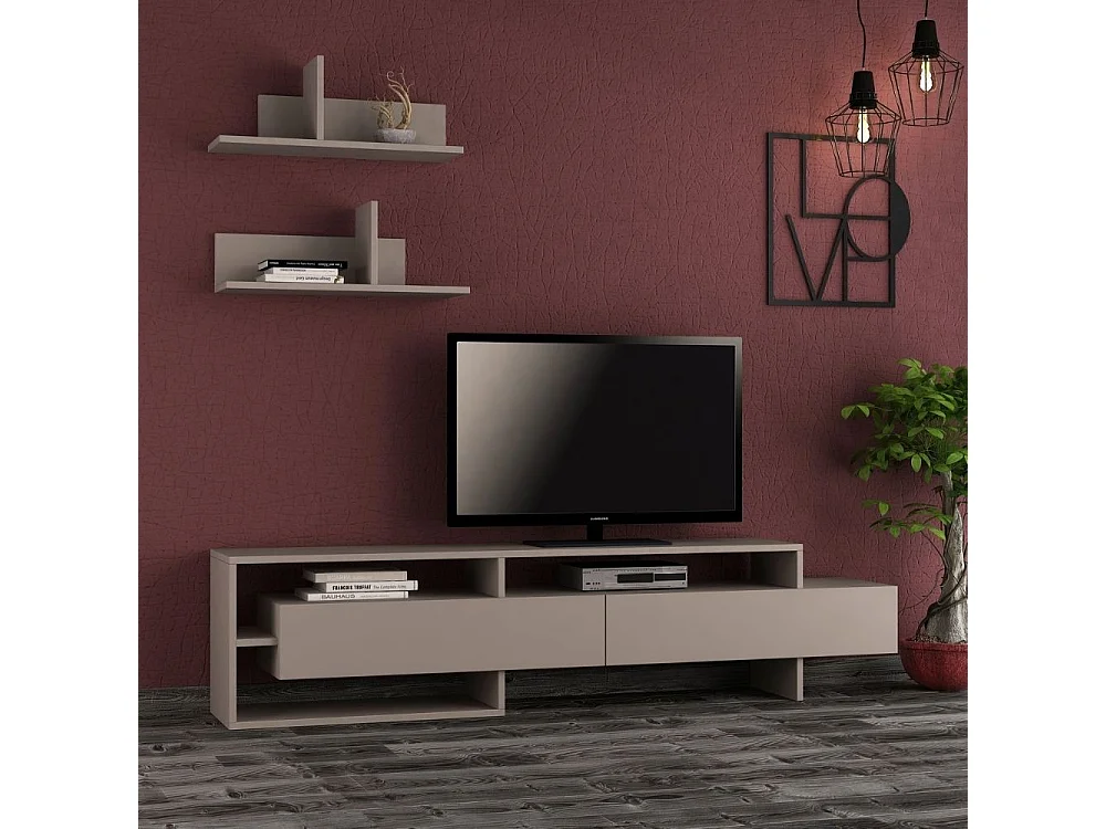 Porta tv con mensole a parete Gara 180 colore tortora