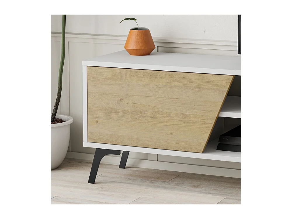 Mobile porta Tv Fiona 180X35,6X48 con mensola a parete colore bianco rovere