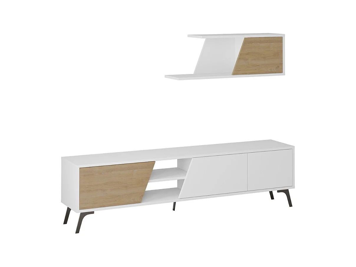 Mobile porta Tv Fiona 180X35,6X48 con mensola a parete colore bianco rovere